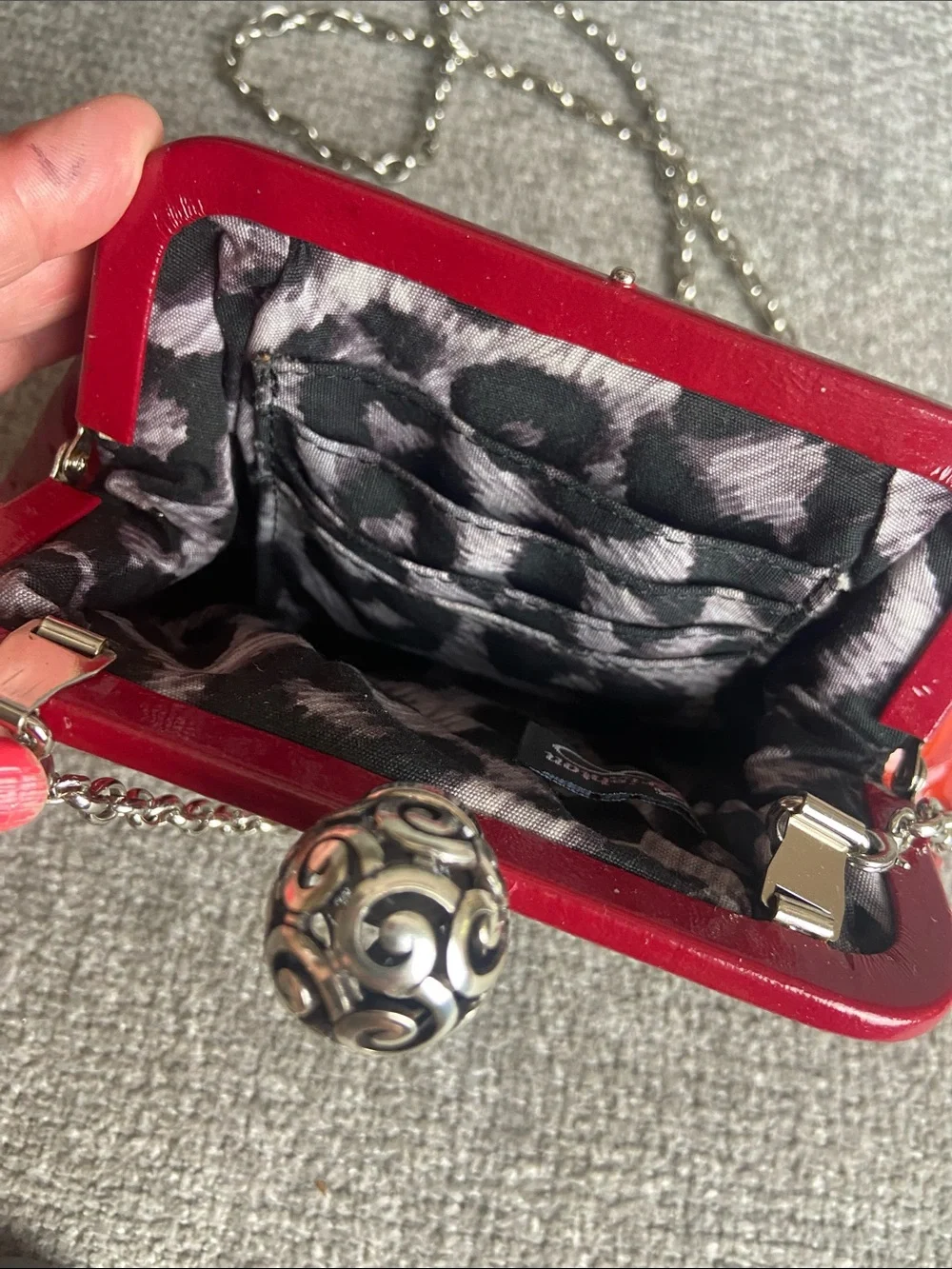 Brighton Red Quilted Patent Clutch with Chain Strap